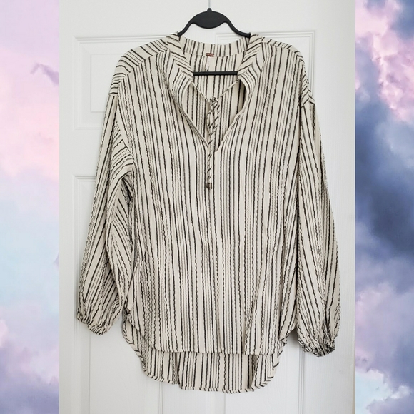 Free People Striped Tunic Off White and Dark Grey - Picture 2 of 14